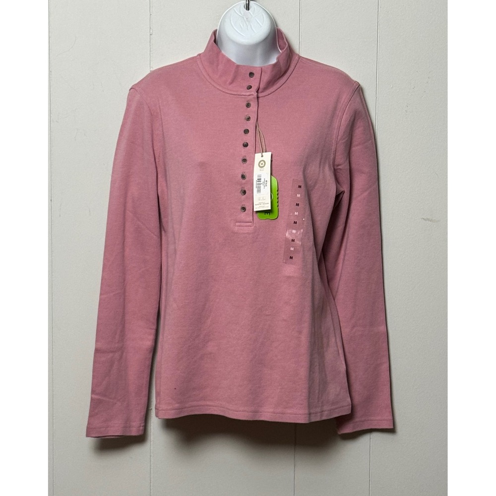 NWT Natural Reflections Women's 10 Button Mock Neck Henley Top Lilac Pink Size M